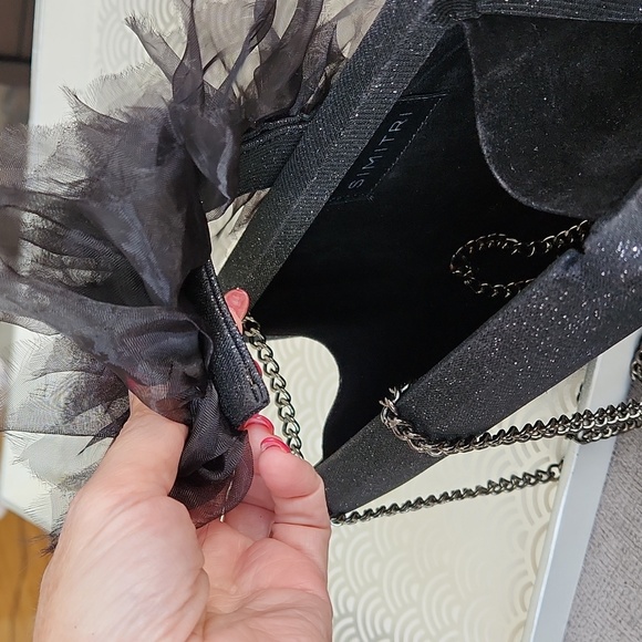 Simitri Black Angel Clutch Crossbody Evening Bag Tulle Bow - Picture 13 of 13